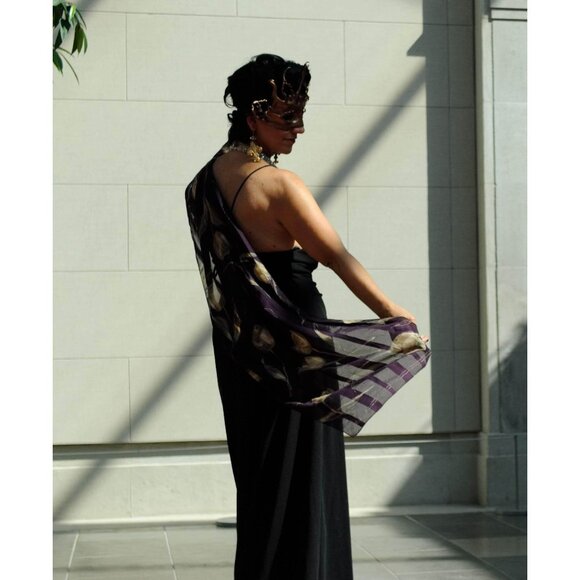 Purple Rose Flowers Garden Sheer Scarf Vintage Accessory - Picture 10 of 10